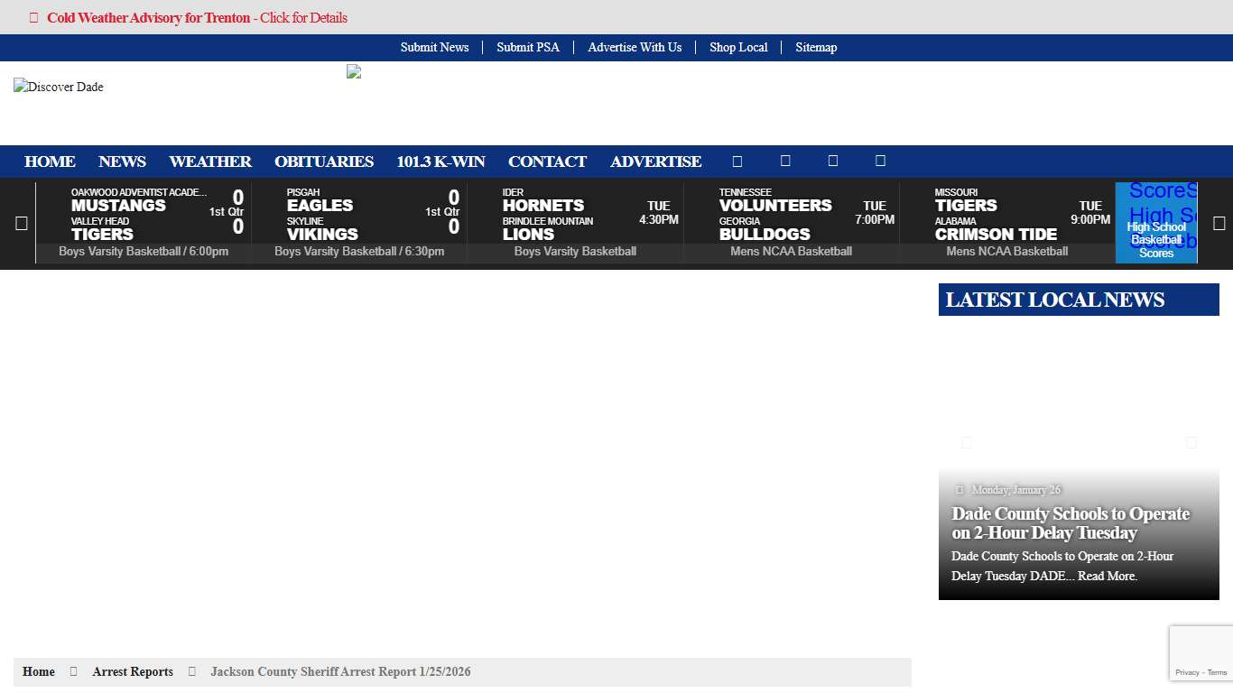 Jackson County Sheriff Arrest Report 1/25/2026 – Discover Dade